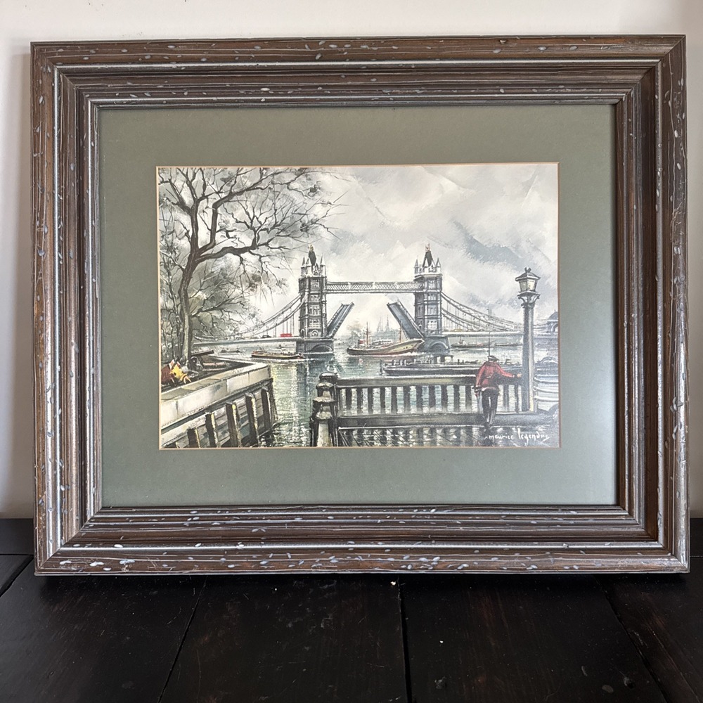 Vintage Print London Tower Bridge by Maurice Legendra Framed 17" x 21"
